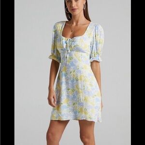 Showpo Blue and Yellow Floral Mini Dress